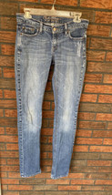 Abercrombie &amp; Fitch Stretch Jeans 4L Emma Blue Denim Straight Leg Distre... - $14.25