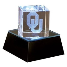 Oklahoma Sooners Football Basketball Sports Crystal Laser Cube W. Light Up Base - £17.40 GBP