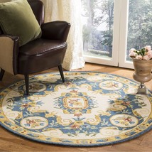 Safavieh Micro-Loop Collection Area Rug - 5&#39; Round, Cream &amp; Blue, Handmade Wool, - £110.42 GBP