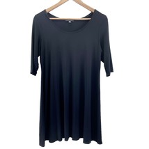 Eileen Fisher Womens M Scoop Neck Tunic Top Stretch Black Half Sleeve Minimal   - $44.99