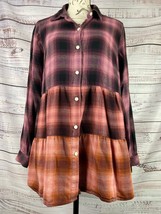 J Jill Button Front Tiered Shirt Womens S Peplum Ombre Plaid Long Sleeve Soft - £19.81 GBP