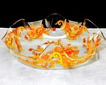 Clear Glass Candy Dish, Wide Ruffled Rim w/Gold Trim, Orange Floral &amp; Sc... - $19.55