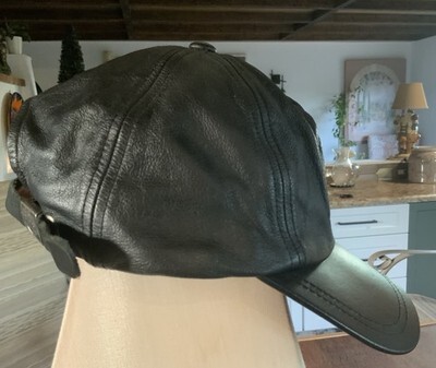Vntg Authentic HARLEY-DAVIDSON Black Genuine Leather Adjustable Hat Cap One Size Item image 5