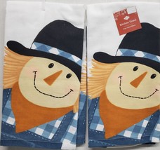 2 Dual Cotton Kitchen Towels (16&quot;x26&quot;) Fall Scarecrow On Blue &amp; White Check,Ritz - £12.73 GBP