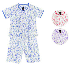Women&#39;s Floral Cotton Blend 2 Piece Sleepwear Button Up Capri Pajama Set 211 - £14.92 GBP