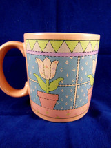 Russ Berrie Coffee Mug Vintage Pink Tulip Patchwork Tea Cup - £6.40 GBP