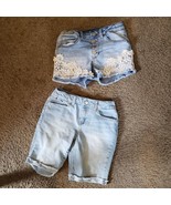 NICE EUC LOT of 2 Girls Jean Shorts Calvin Klein Vanilla Star Button Zip... - $20.77 CAD