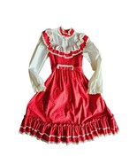 Vintage Girls Size 10 Christmas Party Dress Red Lace Ruffles Ditsy Flora... - $42.48