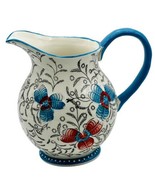 Dutch Wax Floral Pitcher Blue Red Flowers Handpainted Ceramic Coastline ... - £18.38 GBP