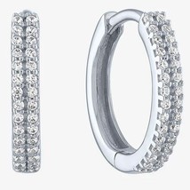 0.16CT Diamante Natural Doble Fila Aro Huggies Pendientes En Plata de Ley V-Day - $274.60