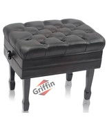 Genuine Leather Adjustable Piano Bench by GRIFFIN - Black Solid Wood Vin... - £210.25 GBP