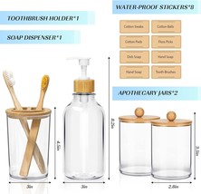 Bamboo Bathroom Accessories Sets of 4 Soap Dispenser 2 Qtip Holder Jars Toothbru - £26.74 GBP