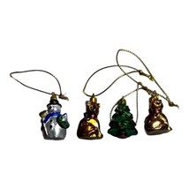 Vintage Set Of 4 Small Christmas Ornaments Miniature Mini Glass Snowman Reindeer - £14.93 GBP