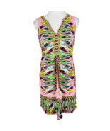 Hale Bob Pink Feather Print Dress Women Small Sleeveless Shift V-Neck Ci... - $710.68 MXN