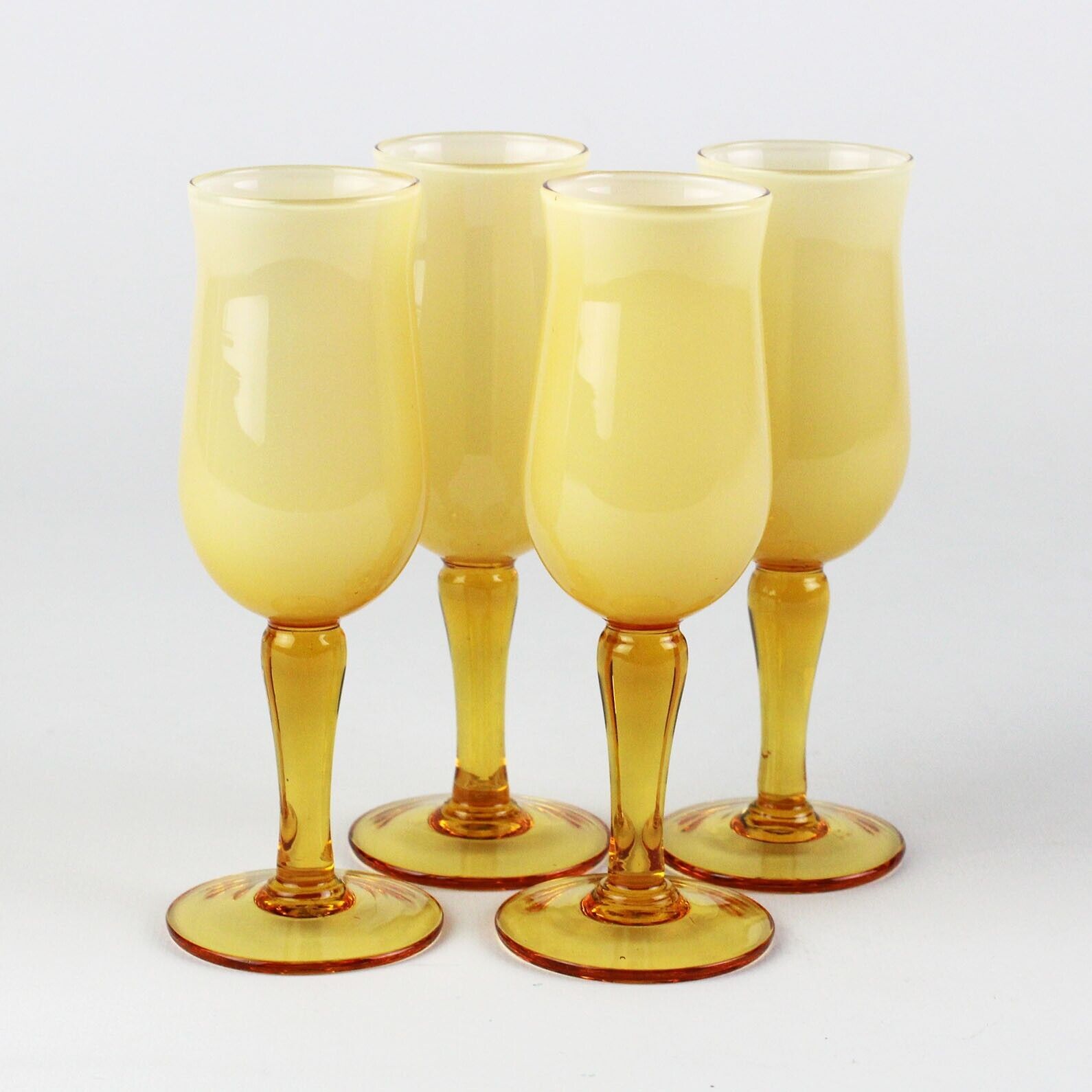 Primary image for Carlos Moretti Butterscotch Cordial Glasses Set 4, Vintage Amber Cased White 5"