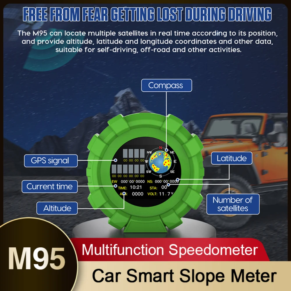 M95 GPS Car Smart Slope Meter Multifunction Inclinometer Overspeed Alarm Compass - £44.11 GBP