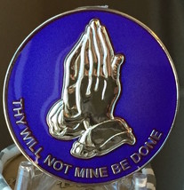 Praying Hands Thy Will Not Mine Be Done Purple Silver Plated Medallion S... - $12.99