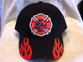 Fire Fighter Fire Truck Flames American Flag Baseball Cap Hat ( Black ) - £8.95 GBP