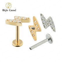 5pcs/lot Right Grand ASTM F136 Titanium CZ Lightning Bolt Top Flat Back Labret M - £87.55 GBP