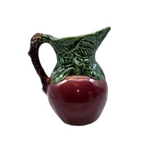 Vintage Olfaire Portugal Large Apple Pitcher Carafe 9.5 in. Red Bottom G... - $41.84