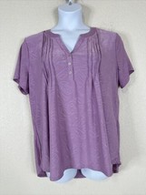 NWT Notations Womens Plus Size 2X Purple Pleated V-neck Stretch Top Short Sleeve - £21.11 GBP