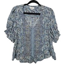 LuckyBrand Blue Floral Boho Peasant Romantic LaceTrim Cottagecore Coquet... - $26.99