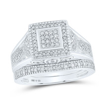 Sterling Silver Round Diamond Square Bridal Wedding Ring Band Set 1/5 Cttw - £150.28 GBP