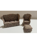 VTG Dollhouse Long Sofa Couch &amp; Chairs + Ottoman Upholstered Taiwan - $348.88 MXN