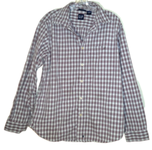 GAP Mens M Indigo Buffalo Plaid Flannel Shirt Long Sleeve Untucked Prepp... - $16.78