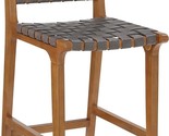 Faux Leather Woven Counter Height Stool Kitchen Wooden Barstools, 24 Inc... - £275.70 GBP