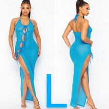Blue Sexy Front Ties Cover Up Maxi Crochet Dress~ Size L - £29.40 GBP