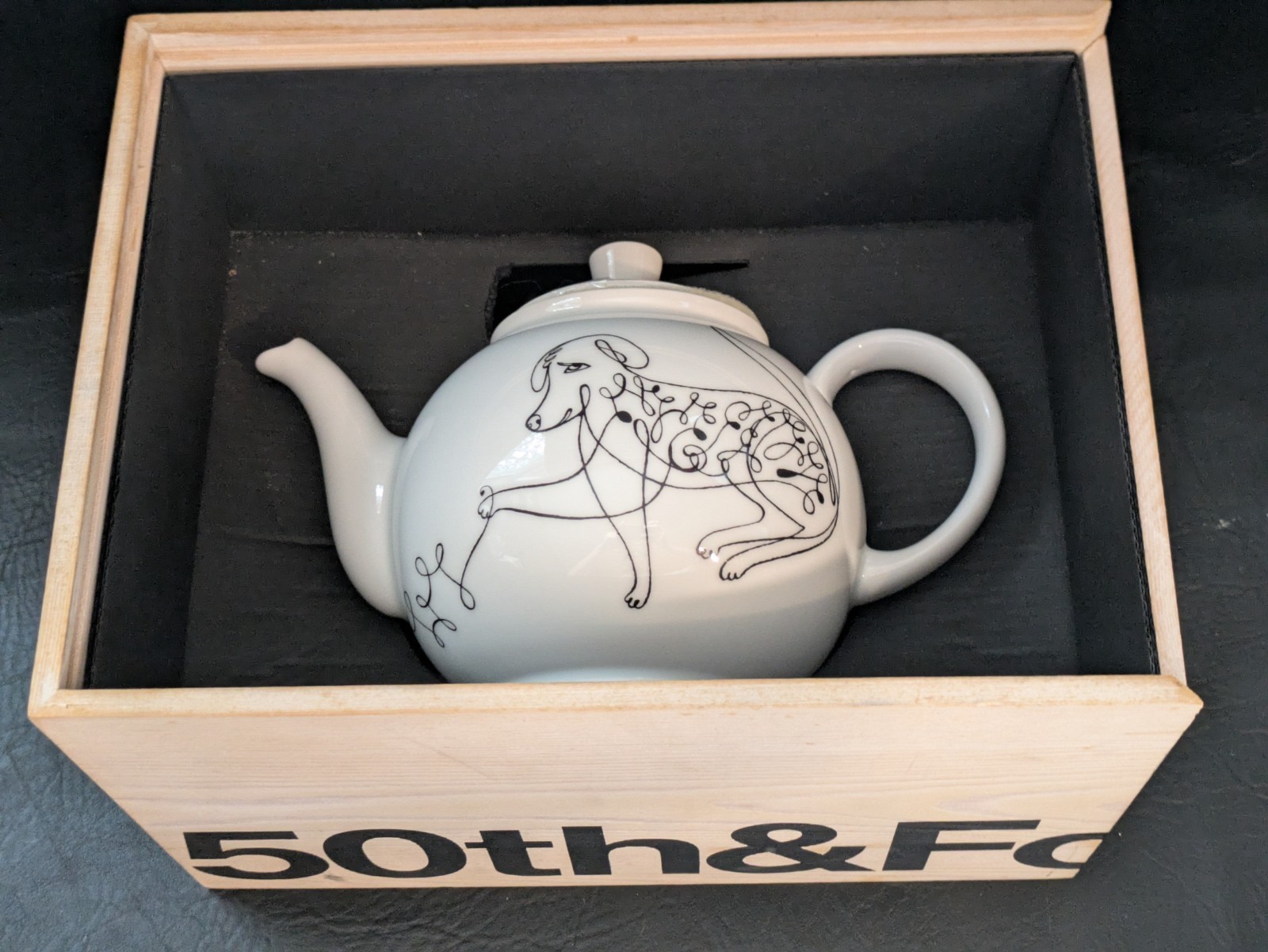 Crate & Barrel Elvis Swift Cat Dog Teapot 7 of 200 50th Anniversary Wood Box NEW Item image 2