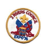 Vintage BSA patch-Three Rivers Council Expo &#39;76-3 inch Round - $111.95 MXN