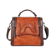 2022 New Hand Painted Cow Leather Women Bag Retro Solid Color Bow Handba... - £113.74 GBP