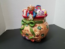 Santa&#39;s Bag Of Gifts Large Ceramic Cookie Jar Bows Presents Toys - £31.34 GBP