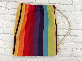 Rainbow Canvas Bag Drawstring 15&quot; x 13&quot; Casual Carrying Pouch Travel - £12.98 GBP