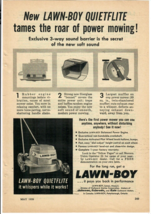 1959 Lawn Boy Vintage Print Ad Quietflite Tames The Roar Of Power Mowing - $14.45