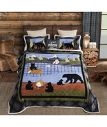 BEAR LAKE Flannel 4 pc Full Size Set with Sherpa backing Shams and Accen... - £76.84 GBP