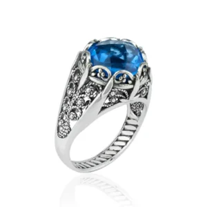 Filigranist 925 Sterling Silver Womens Ring with Blue Quartz Gemstone - 11.5 , B - £41.32 GBP