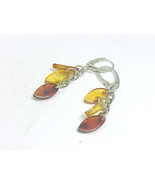 Three Stone Natural AMBER Gemstone Dangle EARRINGS in Sterling Silver - ... - $48.00