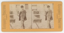 c1900&#39;s RARE Real Photo Stereoview of Man With Trained Parakeets on The Street - £36.56 GBP
