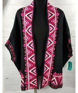 Pioneer Woman L/XL Ruana Open Wrap Shawl Jacket Sweater Geometric Black ... - $20.85