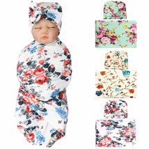 3 Pack Bqubo Newborn Floral Receiving Blankets Newborn Baby Swaddling With Headb - £35.37 GBP