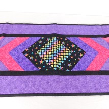 New Hand Crafted Cotton Quilted Table Runner 16.25&quot; x 51.5&quot; Purple Pink Stars - £30.30 GBP