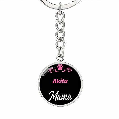 Dog Mom Keyring Akita Mama Circle Keychain Stainless Steel Or 18k Gold