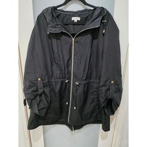 Susan Graver Black Zip Jacket 2X Hooded Lightweight Rain Coat Anorak Stylee - $651.00 MXN