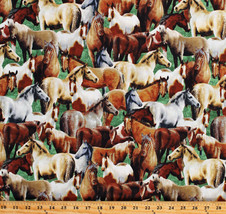 Horses Equestrian Farm Animals Roaming Wild Cotton Fabric Print by Yard D586.45 - £18.87 GBP