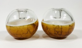 antique pair Villeroy  &amp; Boch glass marbled candle stands . Both egded mark - £102.74 GBP