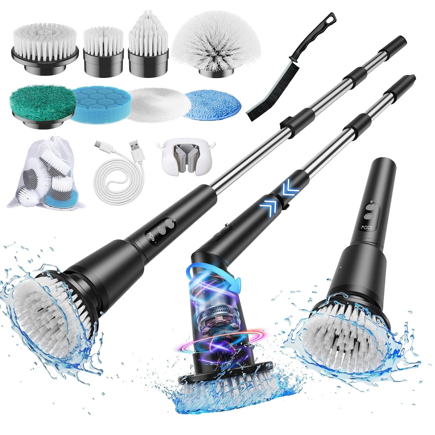 Electric Spin Scrubber, Ipx7 Waterproof Cordless Cleaning Brush With 8 Replaceab