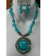 Massive Faux Turquoise/Howlite Rhinestone Pendant Statement Necklace &amp; E... - $240.36 CAD